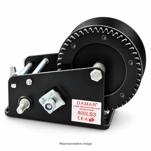 DAMAR black manual hand winch — 800 lb capacity label — representative image