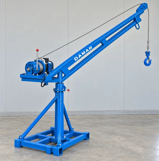 DAMAR blue Heavy (Big Boom) mini construction crane — assembled view